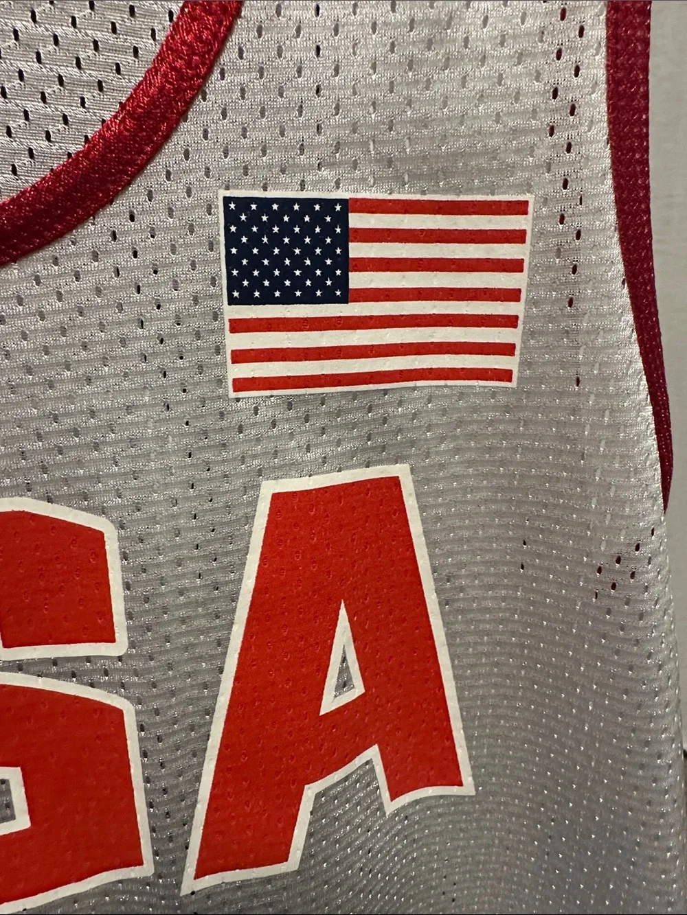 USA Jordan # 9 White Basketball Jersey with Red Trim